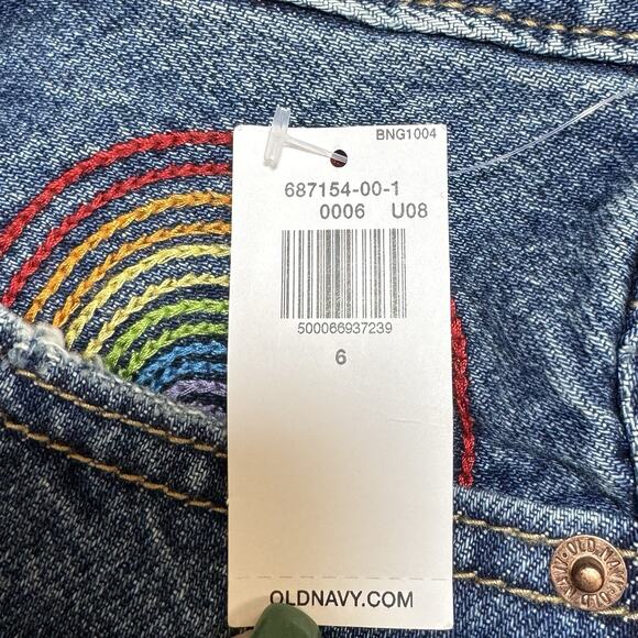 Old Navy NWT High Rise OG Shorts Women’s Size 6 Cutoff Hem Rainbow Detail - Picture 6 of 11